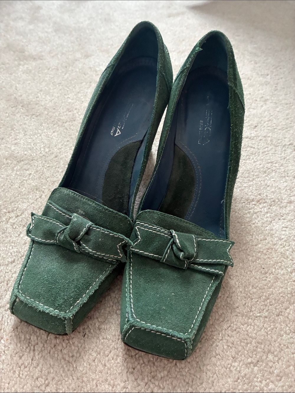 Via Spiga Green Suede Loafers with Knot Detail - Women's